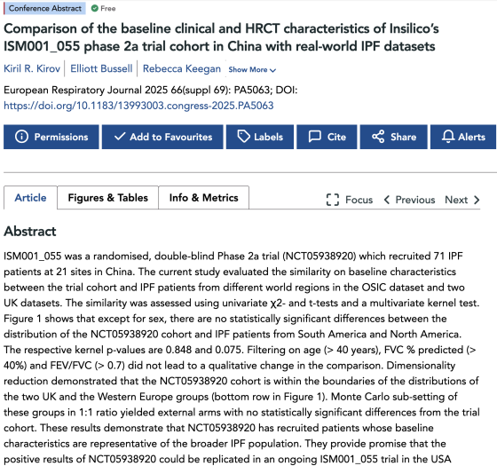 Comparison of the Baseline Clinical and HRCT Characteristics of Insilico’s ISM001_055 Phase 2a Trial Cohort in China with Real-World IPF Datasets