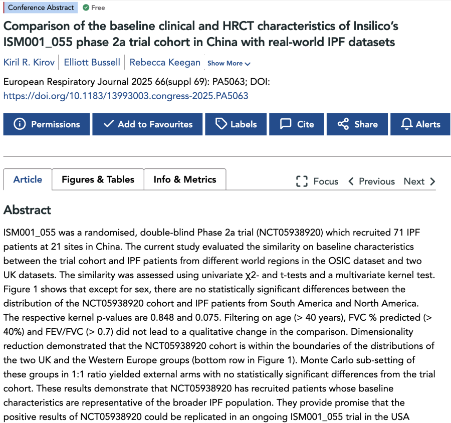 Comparison of the Baseline Clinical and HRCT Characteristics of Insilico&rsquo;s ISM001_055 Phase 2a Trial Cohort in China with Real-World IPF Datasets