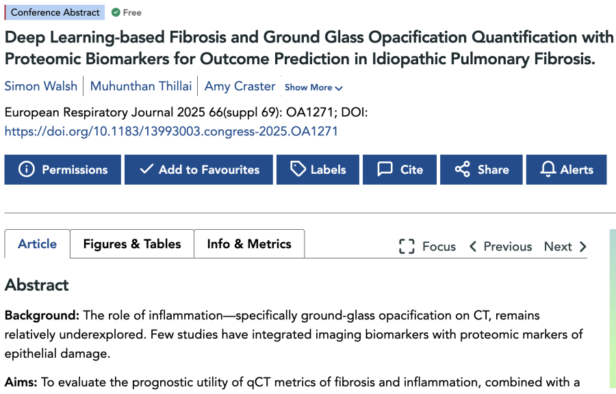 Deep Learning-based Fibrosis and Ground Glass Opacification Quantification with Proteomic Biomarkers for Outcome Prediction in Idiopathic Pulmonary Fibrosis.