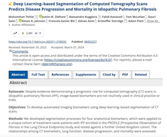 Deep Learning–based Segmentation of Computed Tomography Scans Predicts Disease Progression and Mortality in Idiopathic Pulmonary Fibrosis