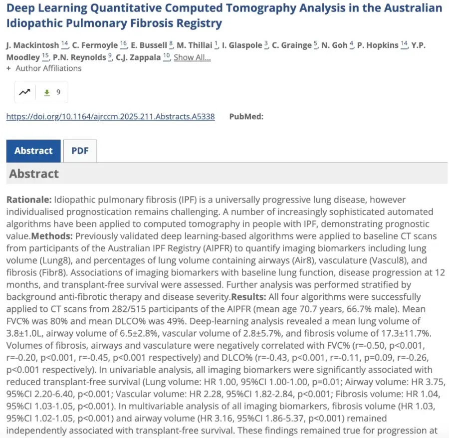 Deep Learning Quantitative Computed Tomography Analysis in the Australian Idiopathic Pulmonary Fibrosis Registry