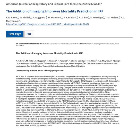 Imaging adds to mortality prediction in IPF ATS abstract