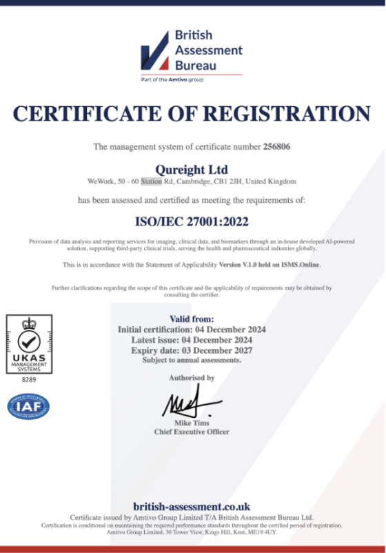 Qureight achieves ISO 27001 certification: gold standard for data security in healthcare