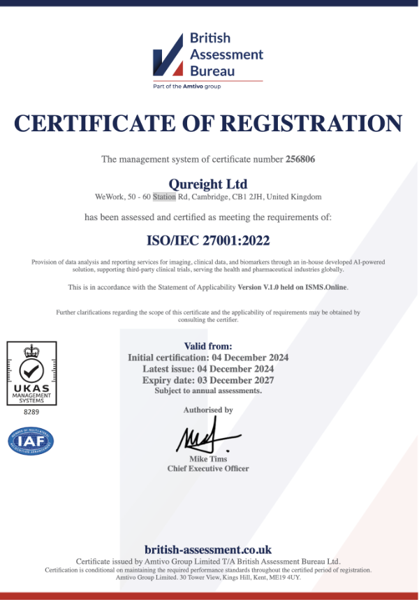 Qureight achieves ISO 27001 certification: gold standard for data security in healthcare